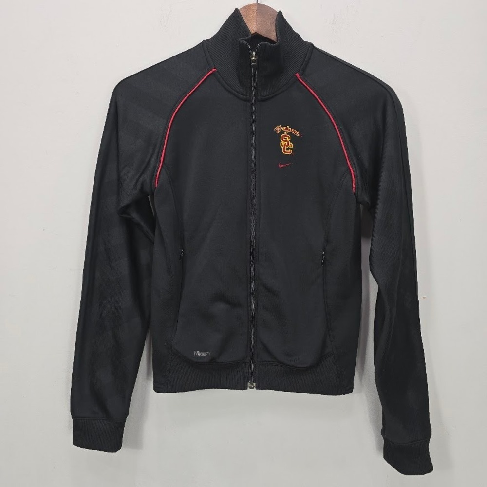Nike Team Issued USC Trojans Dri Fit Full Zip‎ Jacket S Black Red Athletic